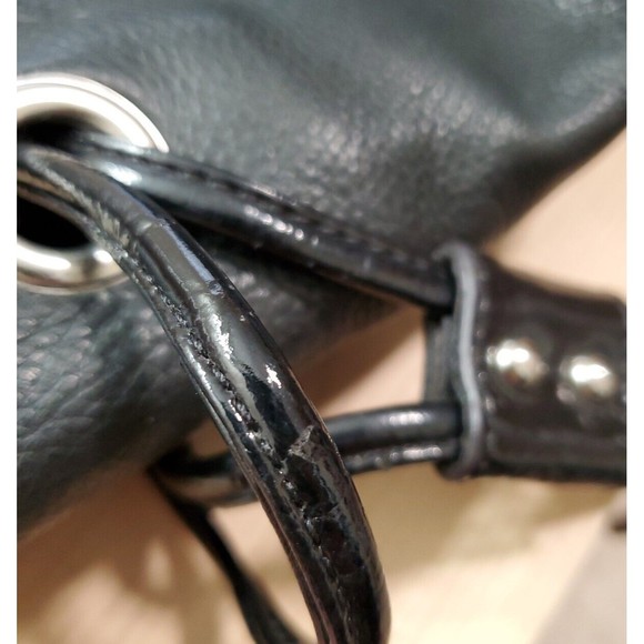 B. Makowsky Designer Black Large Soft Leather Shoulder Handbag Purse Drawstring - Picture 10 of 16